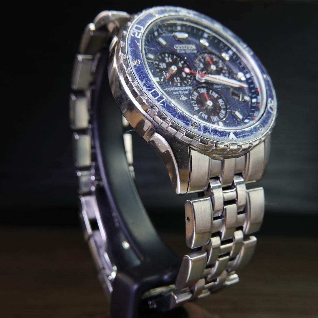 CITIZEN Promaster E812 Eco-Drive Perpetual Chronograph Watch Working Used Japan