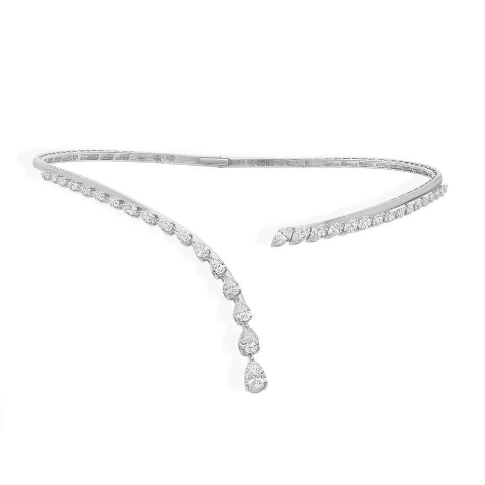 4.75 Ct 18k White silver women’s Pear Diamond Choker Cuff Necklace Gift