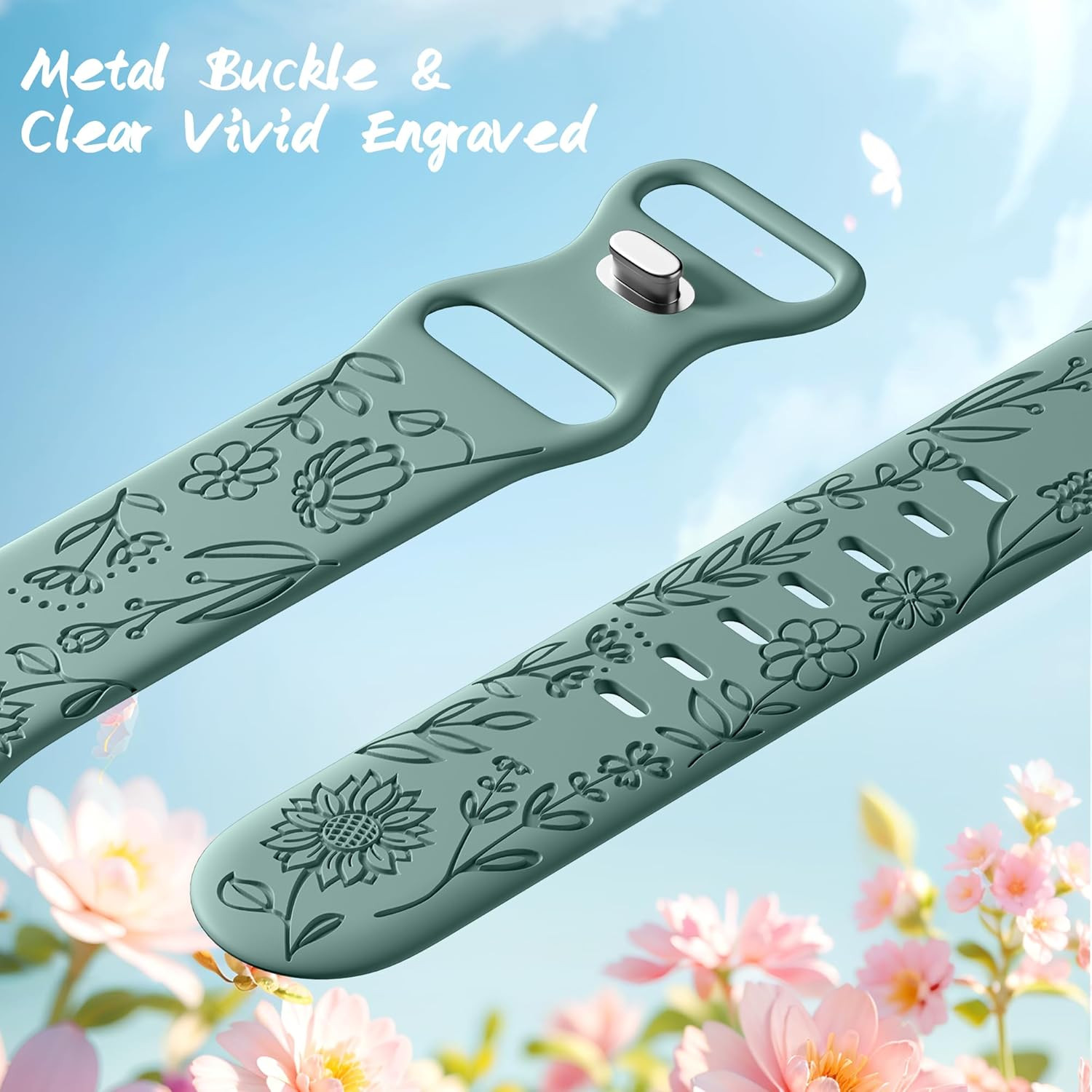 6 Pack Floral Engraved Bands Compatible with Apple Watch Bands 40mm 41mm 42mm 38