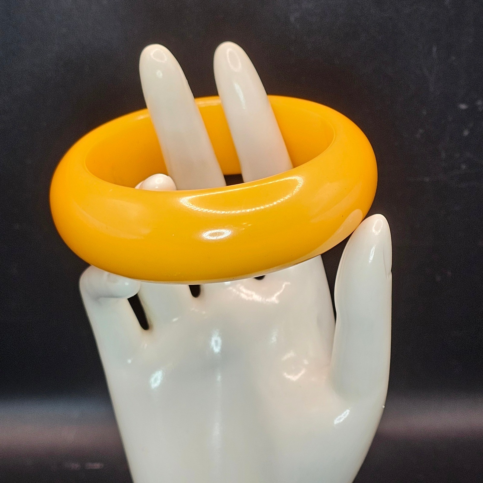 Vintage Egg Yolk Yellow Bakelite Bangle Bracelet Tested Chunky Dome 1″ Wide