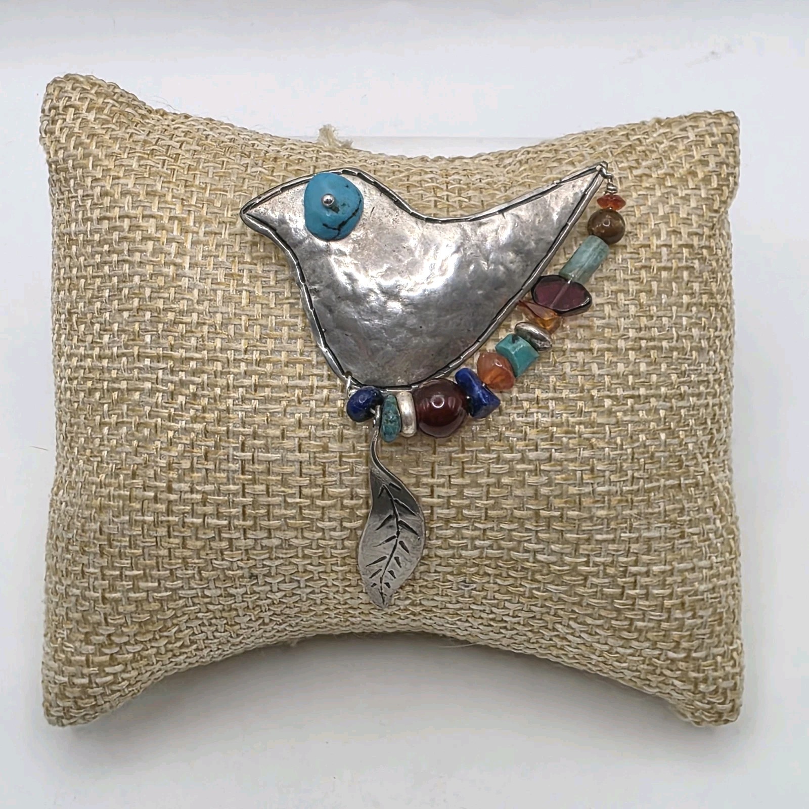 Vintage Signed Sterling Silver Bird Shaped Brooch Turquoise and other Gemstones