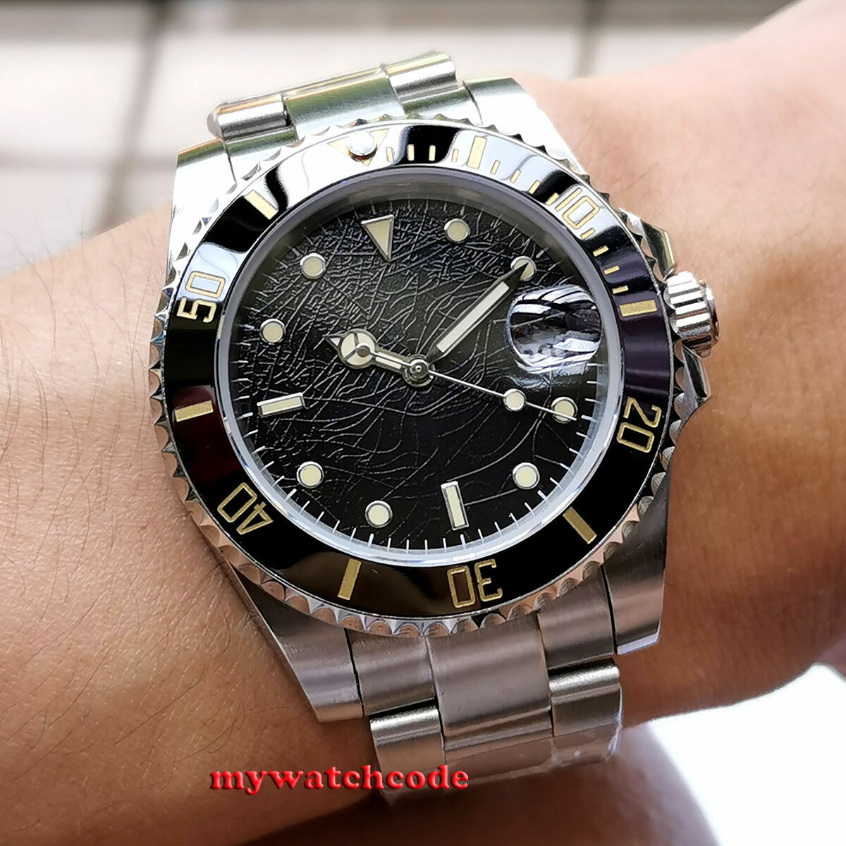 40mm BLIGER black sterile dial ceramic sapphire glass date automatic mens watch