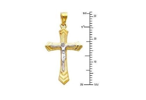 14K Yellow and White 2 Tone Gold Jesus Crucifix Cross Religious Charm Pendant
