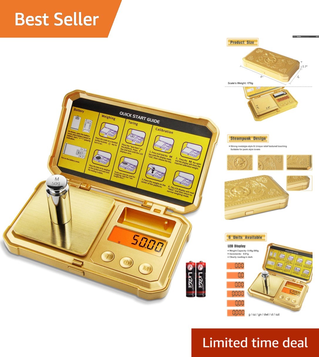 Stylish Digital Gram Scale 200g/0.01g with Punk Dragon Design & Tare Function