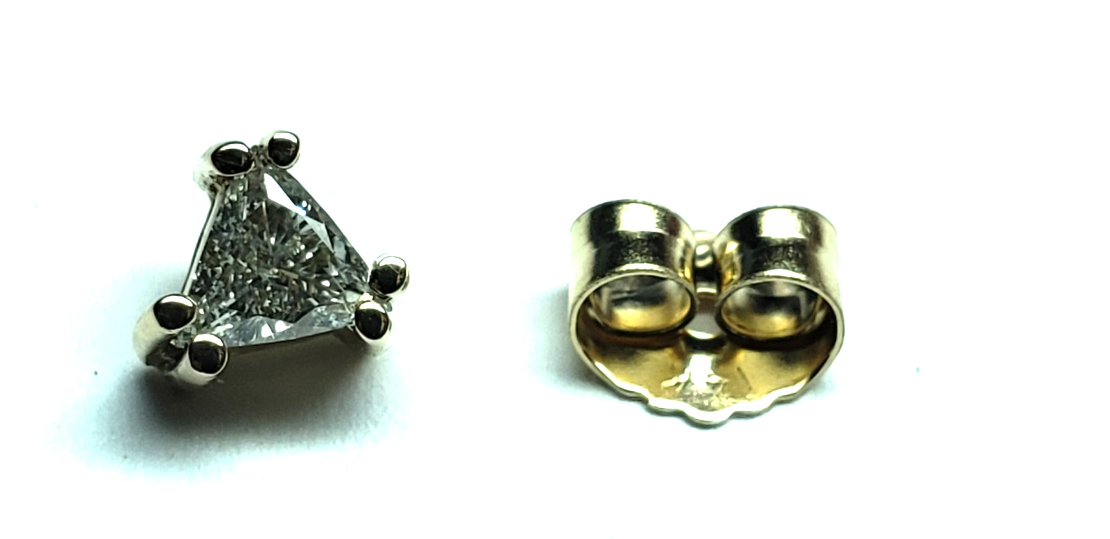 Single (One) 3.5mm 0.13CT Trillion Natural Diamond Stud Earring 14K Solid Gold