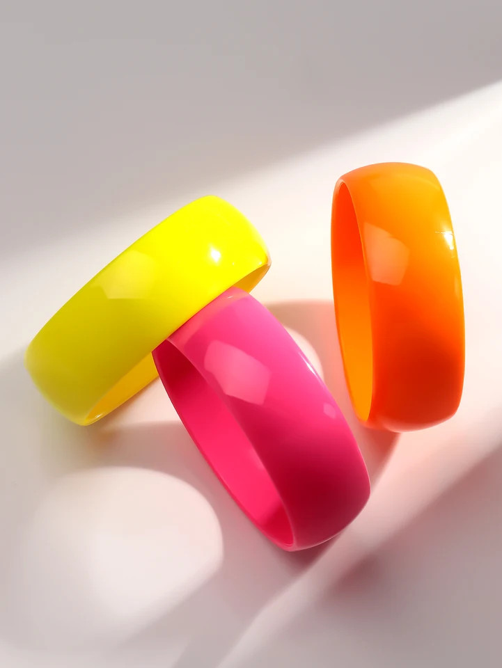 Acrylic Resin Chunky Bangle Women Fluorescent Color Round Wide Strand Jewelry
