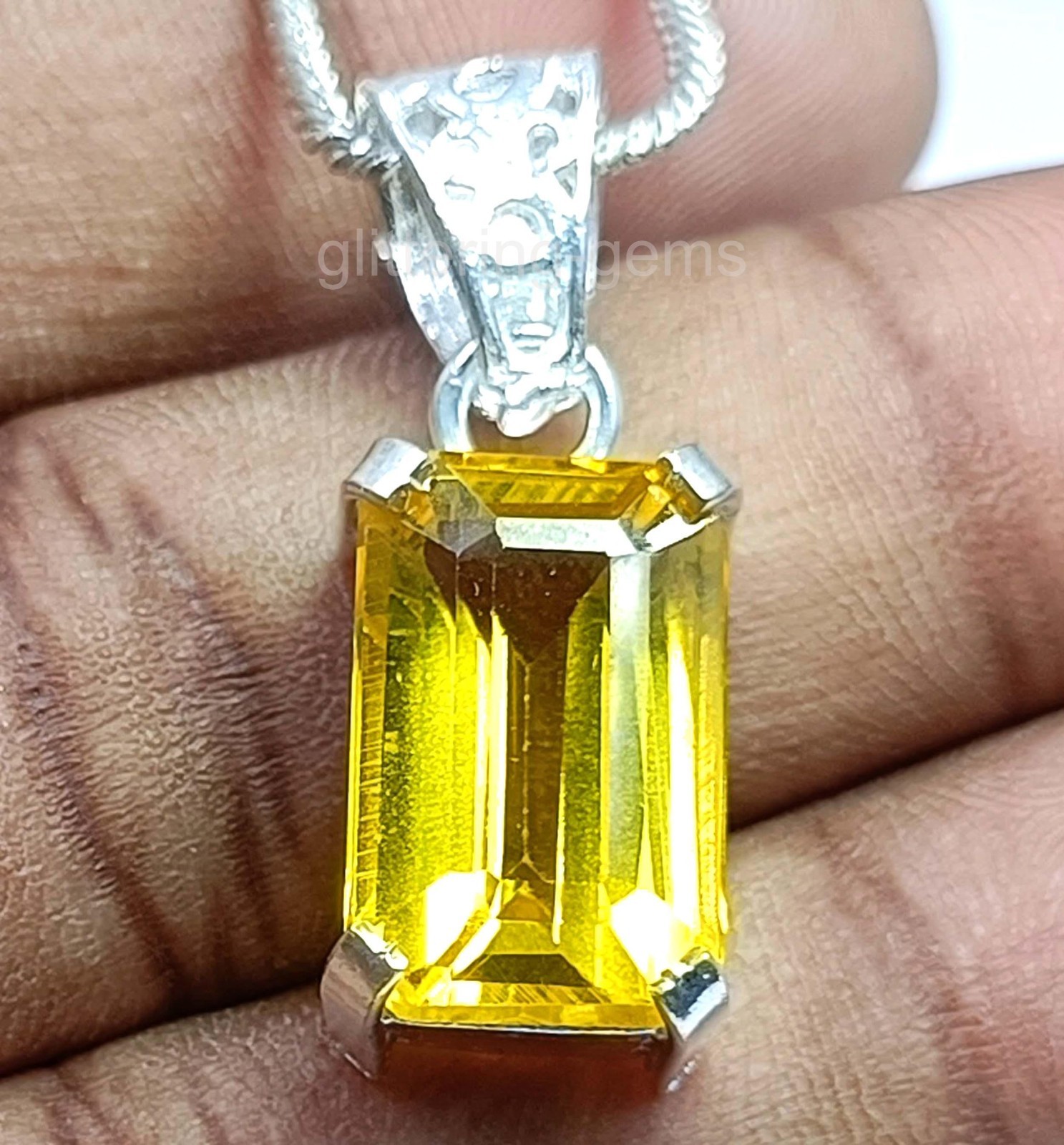 Natural Yellow Sapphire 25.15 Ct IGL Emerald Cut 925 Solid Silver Pendant 5JSP
