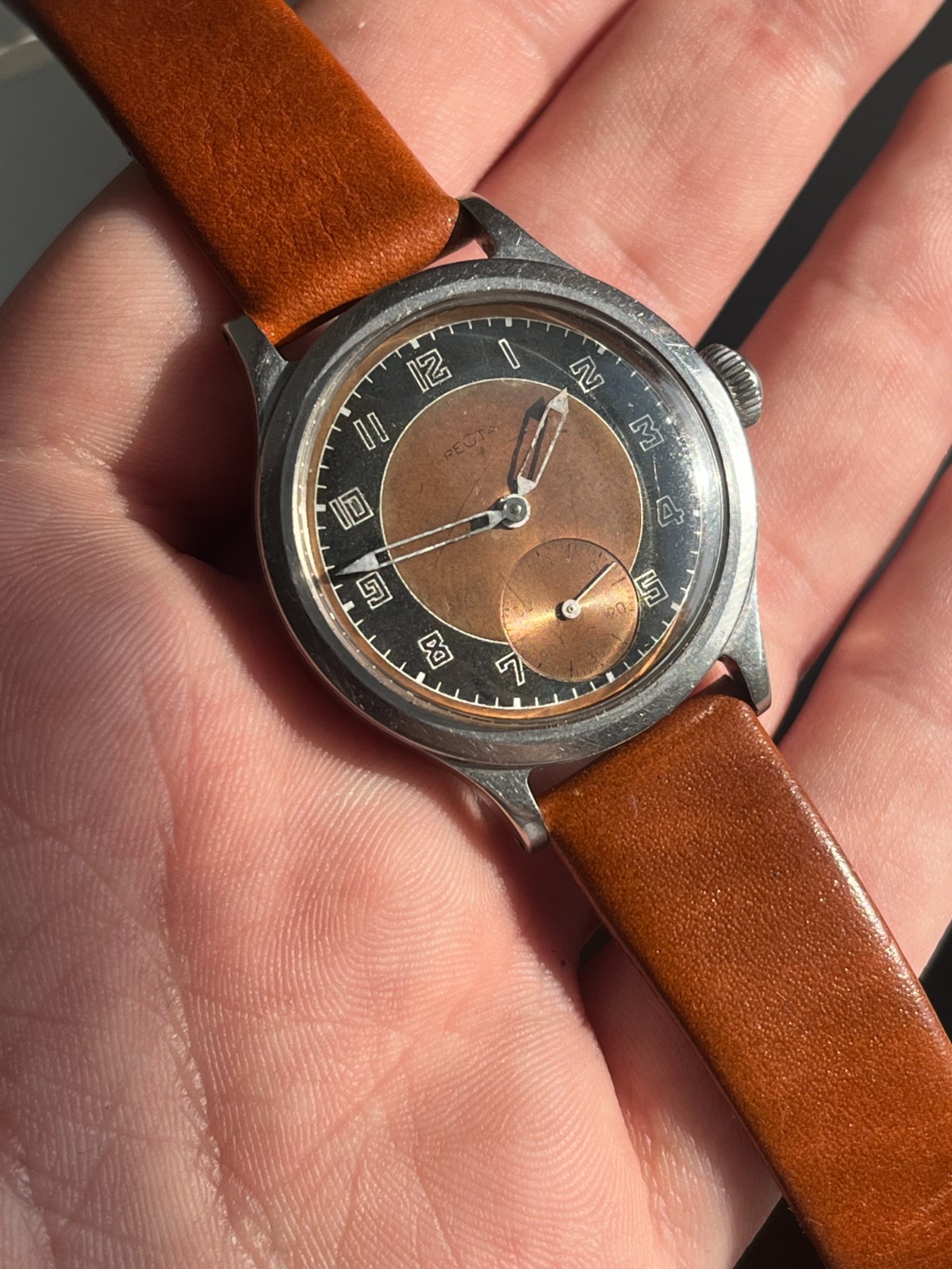 Vintage 1940s Recta Type 1224 Swiss Military Watch Tropical Bullseye Dial 32mm