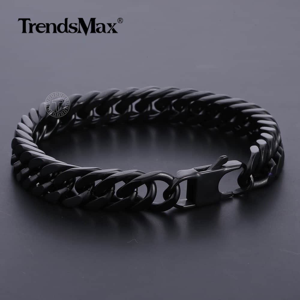 10mm 316L Stainless Steel Black Cut Curb Cuban Link Rombo Chain Bracelet 7″-11″