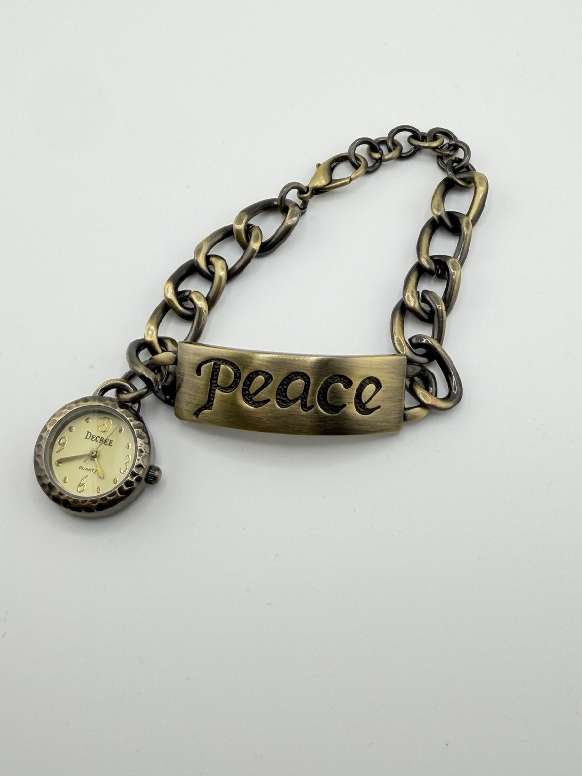 7 Decree Antique Brass-Tone Charm Watch Bracelet with new battery 1100
