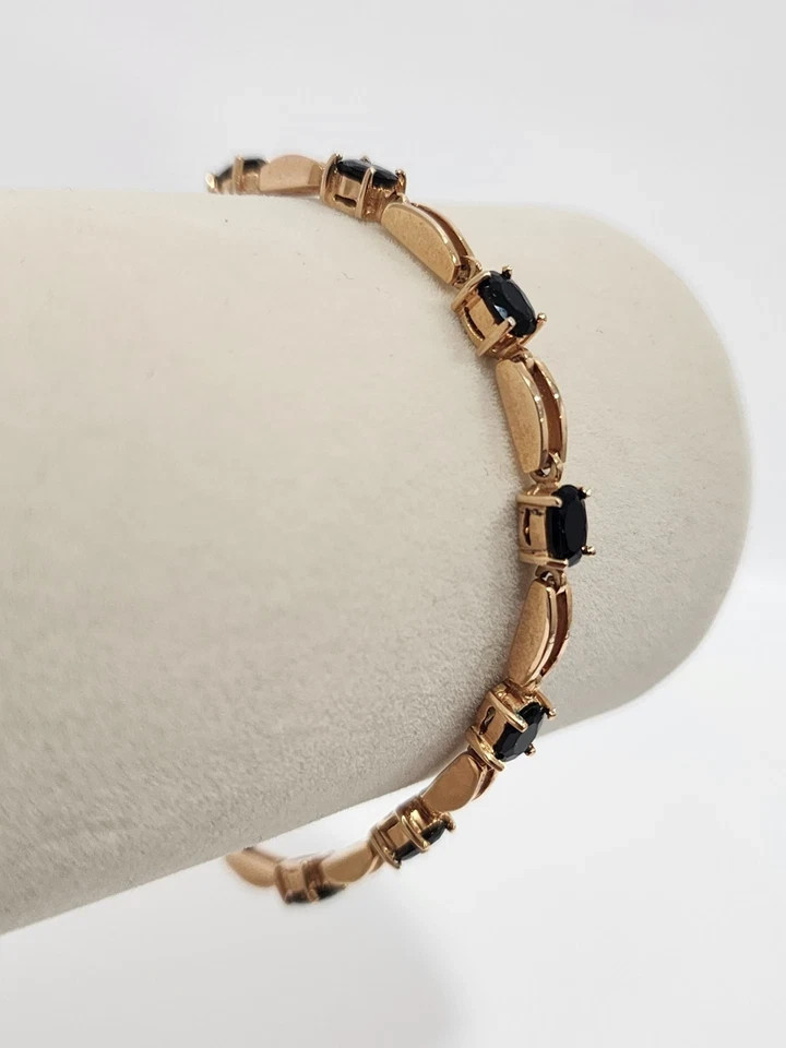 4.1Ct Oval Lab-Created Black Onyx Women’s Tennis Bracelet 14K Yellow Gold Plated