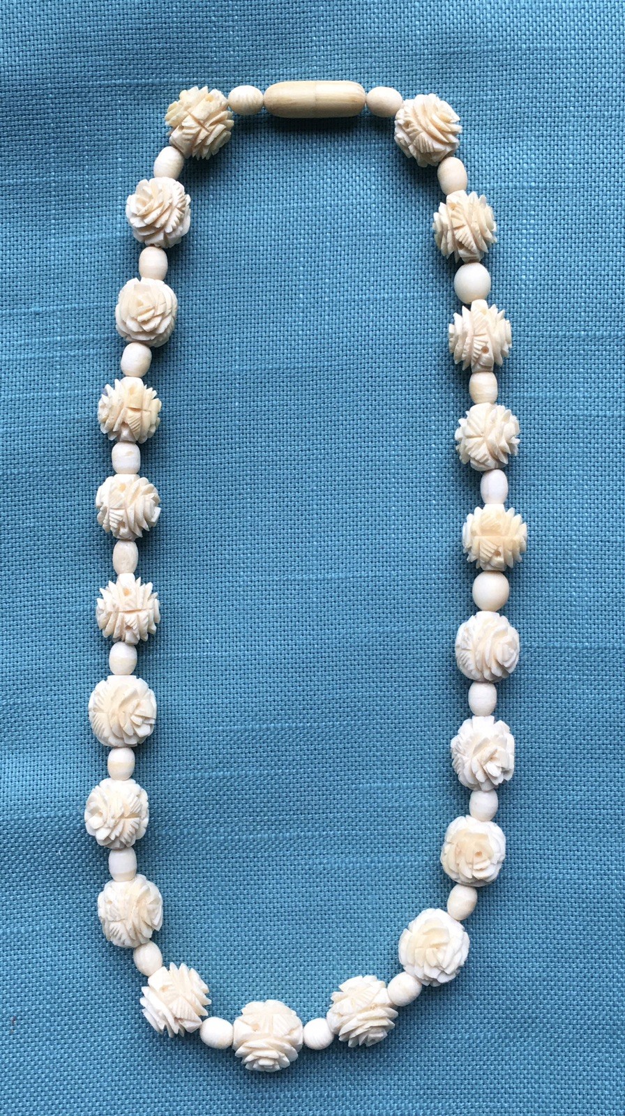 Vintage 18″ Carved Necklace Bovine Bone Rose Floral with Barrel Screw Clasp