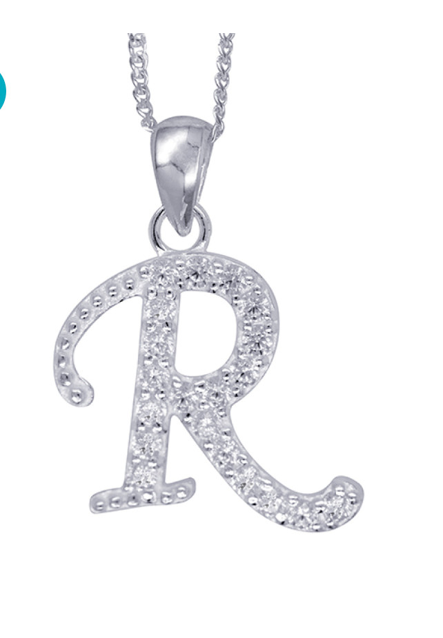 Sterling Silver CZ Initial Q Pendant with 45cm + 5cm Extender Chain -Free post