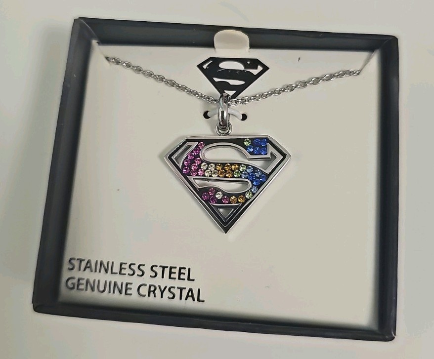 Stainless Steel Superman Crystal Necklace