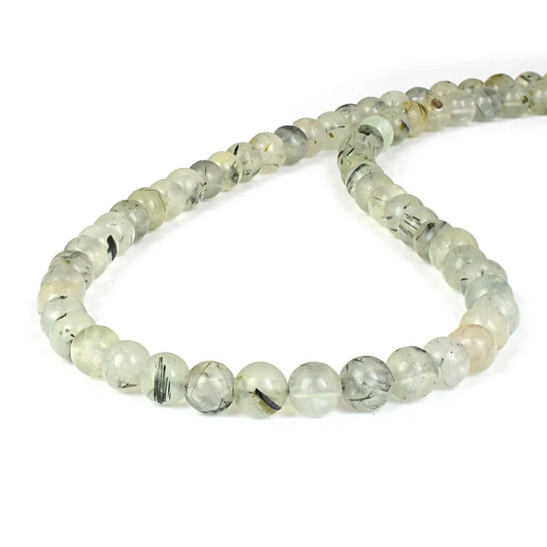 Natural Prehnite 6mm Round Beaded Necklace 925 Sterling Silver Handmade Gift 18″