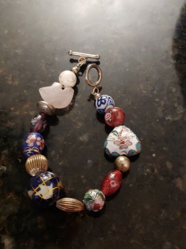 Various Cloisonne Multi Color Beaded Bracelet 7.5” Toggle
