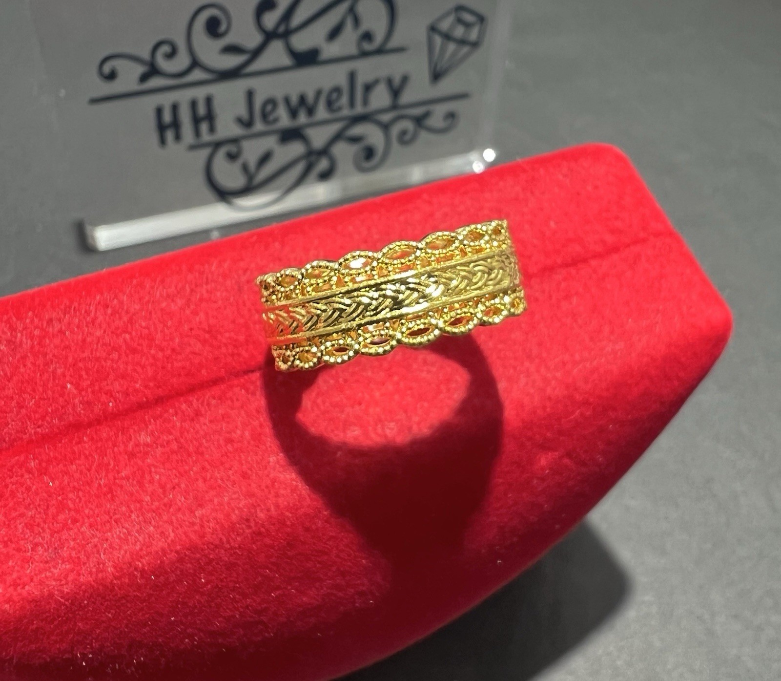 24K Yellow Gold Hollow Wide Diamond Cut Infinity Eternity Ring Band
