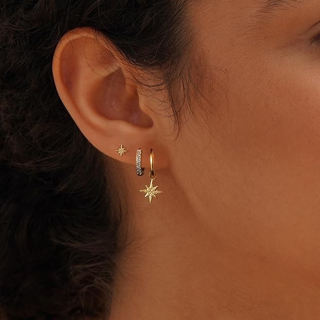 14k Gold Plated Earring Stack Hypoallergenic Pearl Drop Huggie Hoop Earrings New