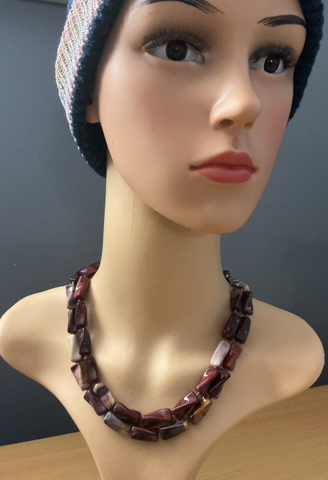 925 Silver Statement Modernist Agate Necklace 92 Cm Long / Stunning/ Signed