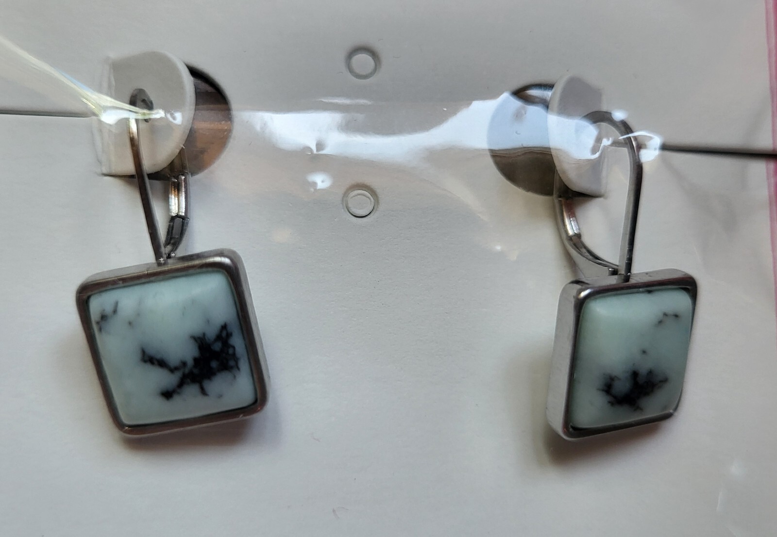 New Thirty One Dream Big Blue Marbled Earrings Leverback Silver Tone 1” Square