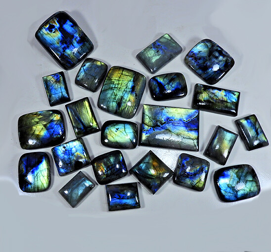 Natural Multi Flash Labradorite Crystal Rectangular Cabochon Loose Gemstone Lot