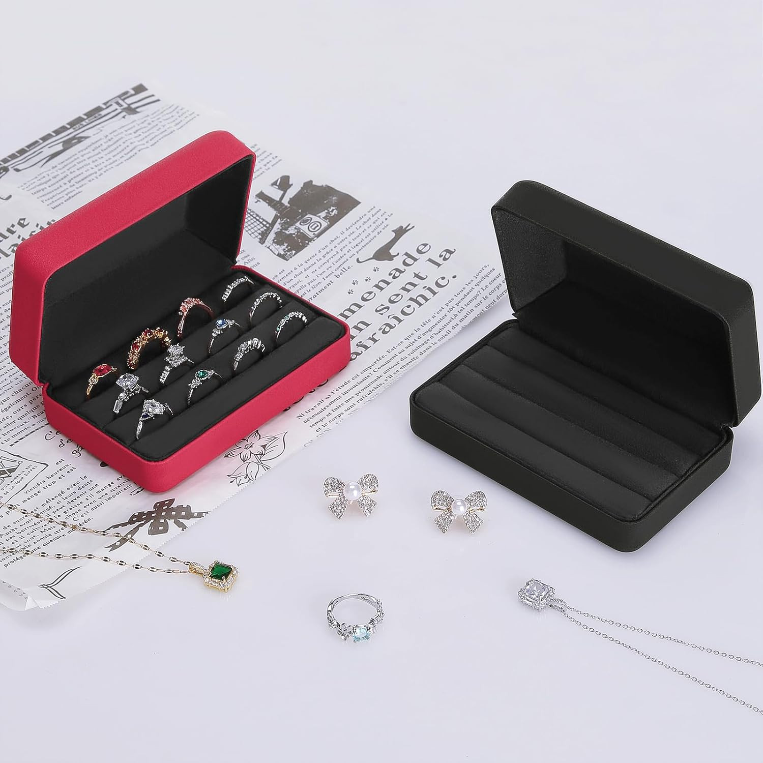 KUKUVR Velet Ring Storage Box, Travel Jewelry Case with 3 Slot Ring Display Orga