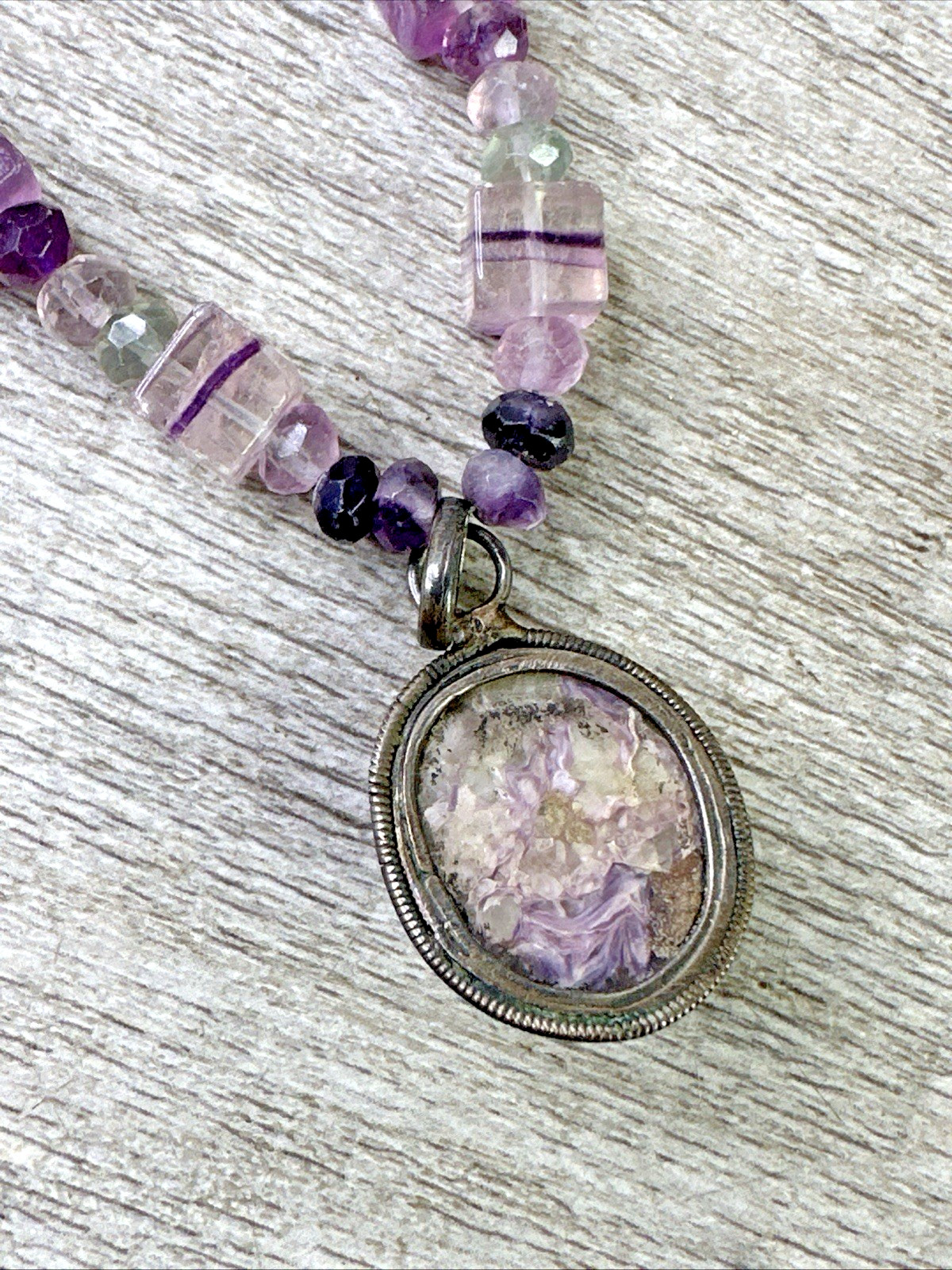 Artisan Handmade In MT Mixed Purple Glass Beaded Necklace 18″