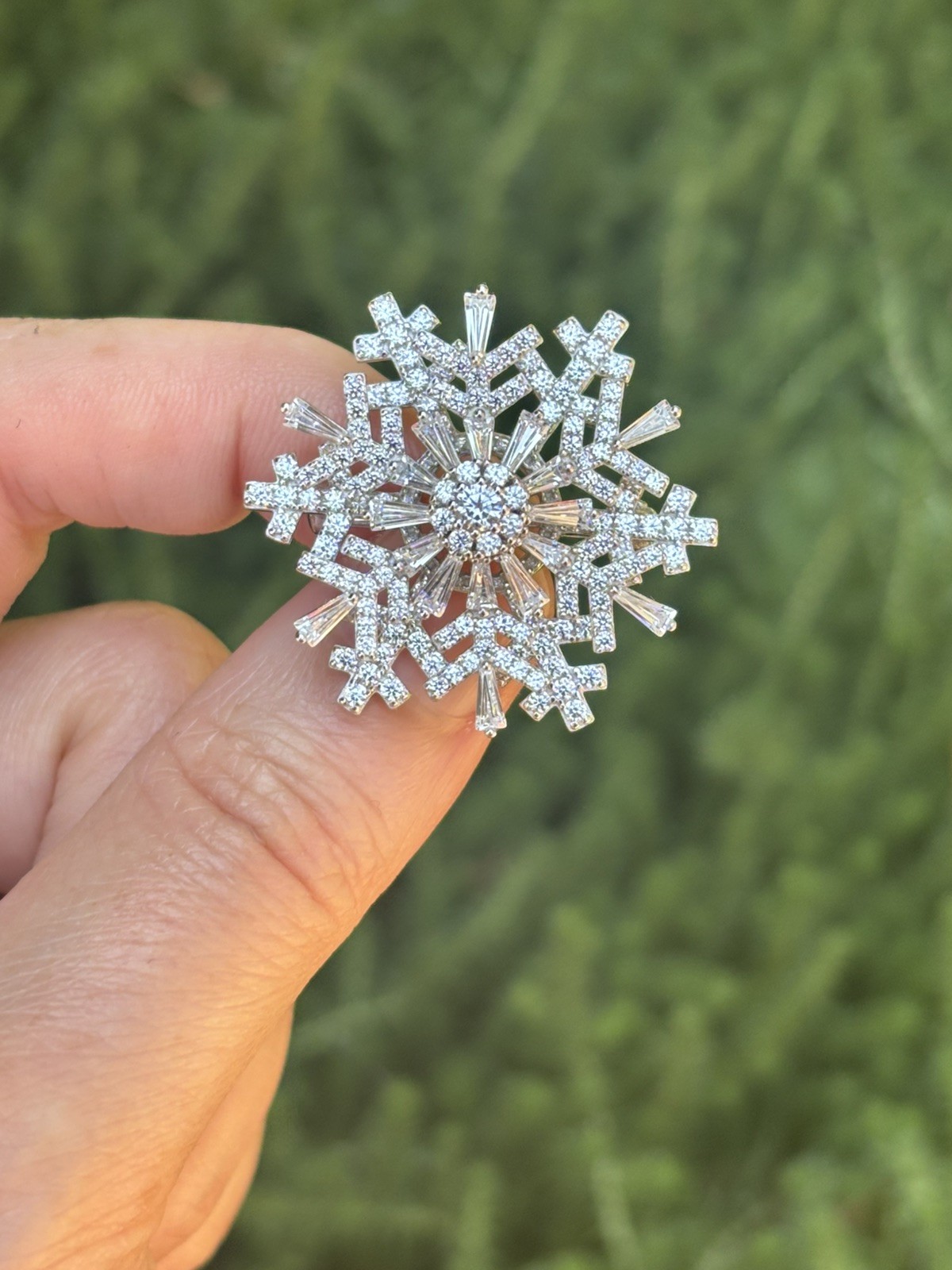 QVC Diamonique JCM Sterling Silver Spinning Snowflake brooch Pendant