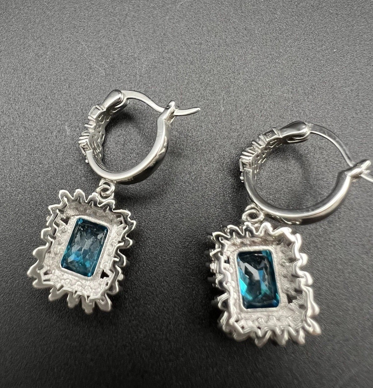 Blue & White/colorless CZ Sterling Silver 925 Dangle Drop Earrings