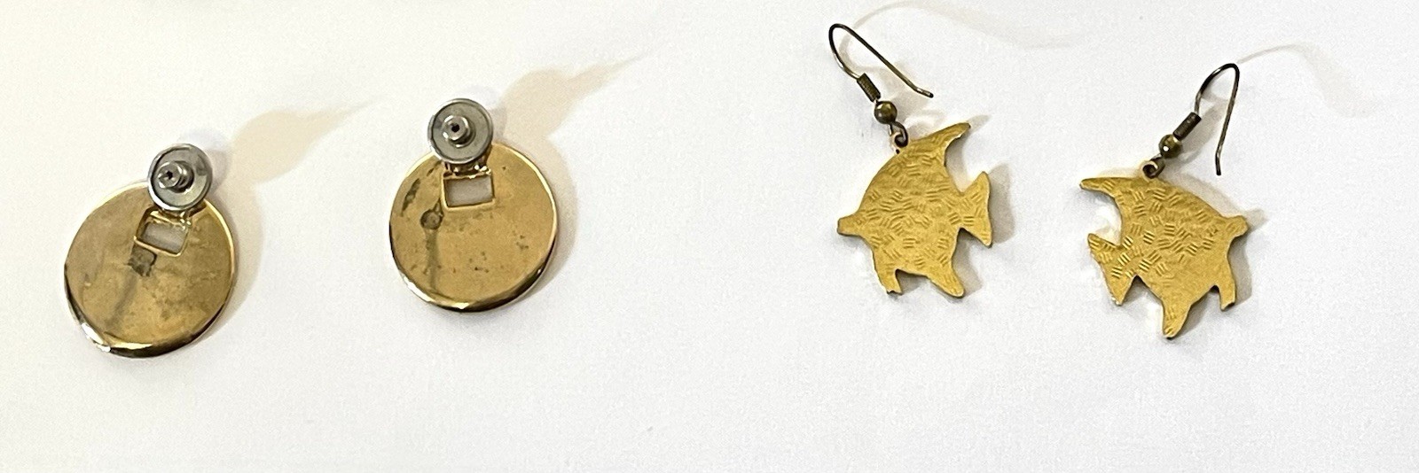 Vintage Earrings Pierced Enamel Ceramic Copper Gold-Tone Abstract 8 Pairs