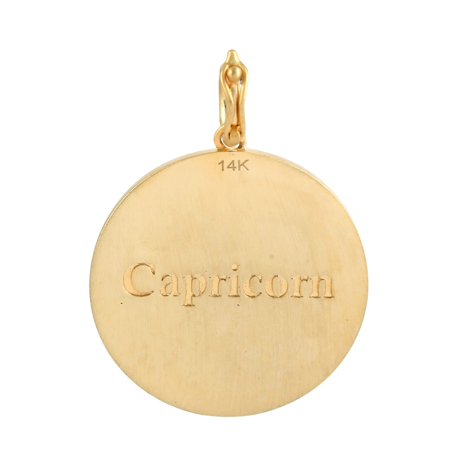 Capricorn Zodiac Medallion Pendant 14K Yellow Gold Diamond Astrology Charm