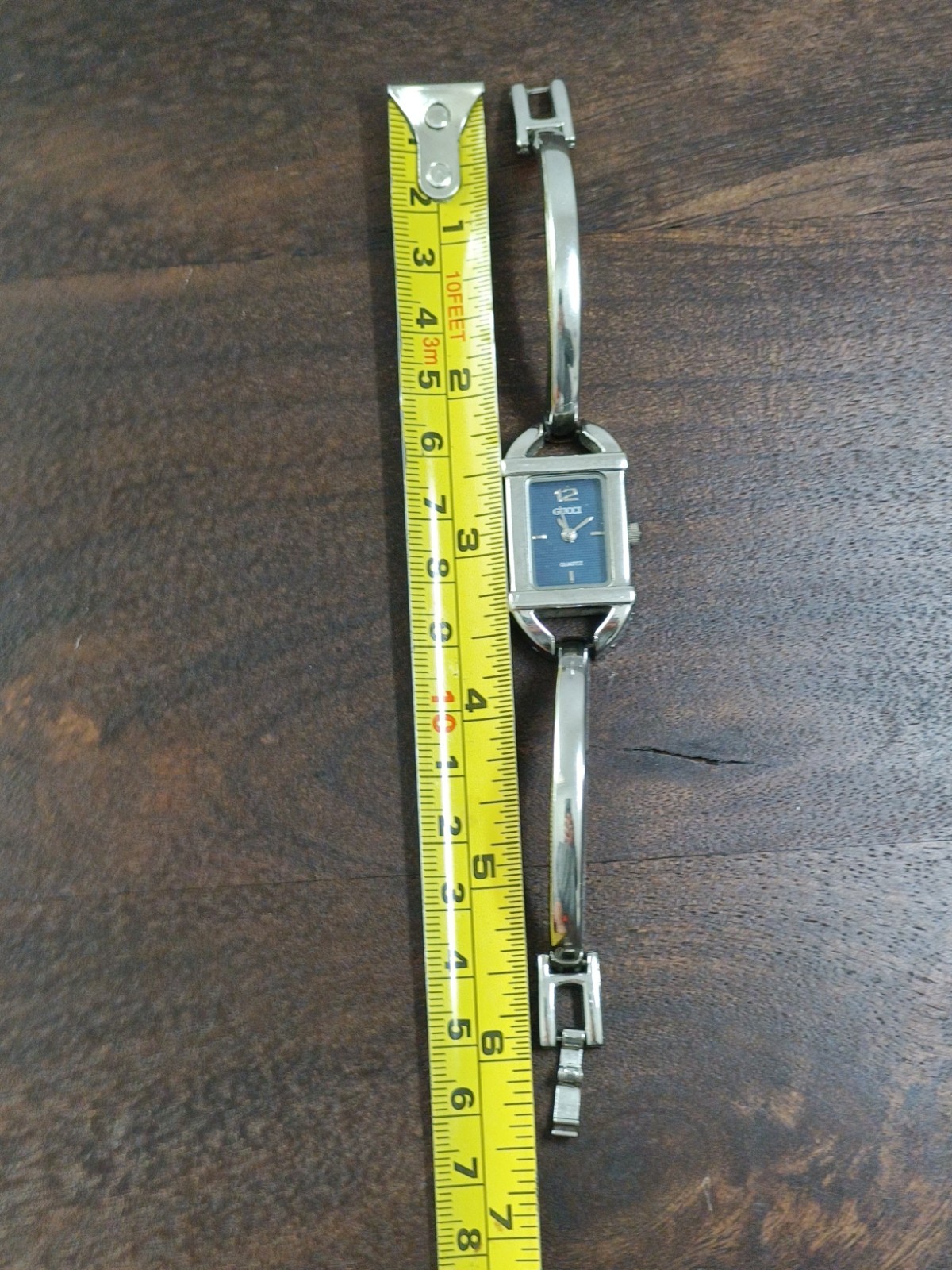 Vintage Gucci 6800L Ladies Bangle Watch- Blue Striped Dial-Working-17.5cm Approx