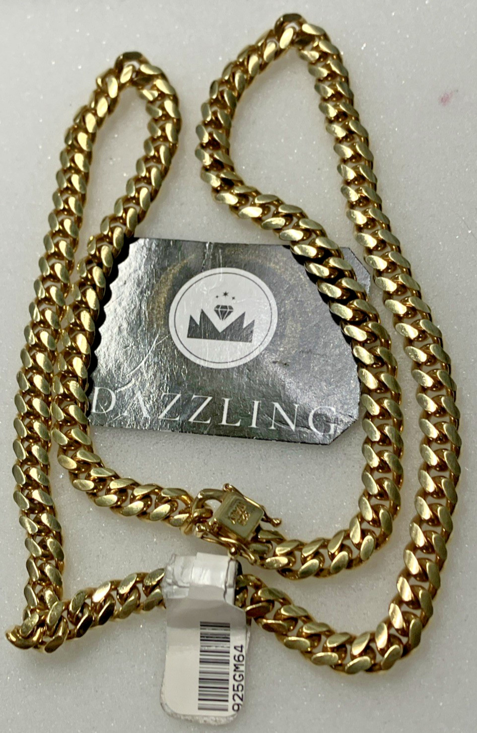 925 Sterling Silver Gold-Tone Solid Italy Cuban Chain 64grams 6.9mm Pre-Owned