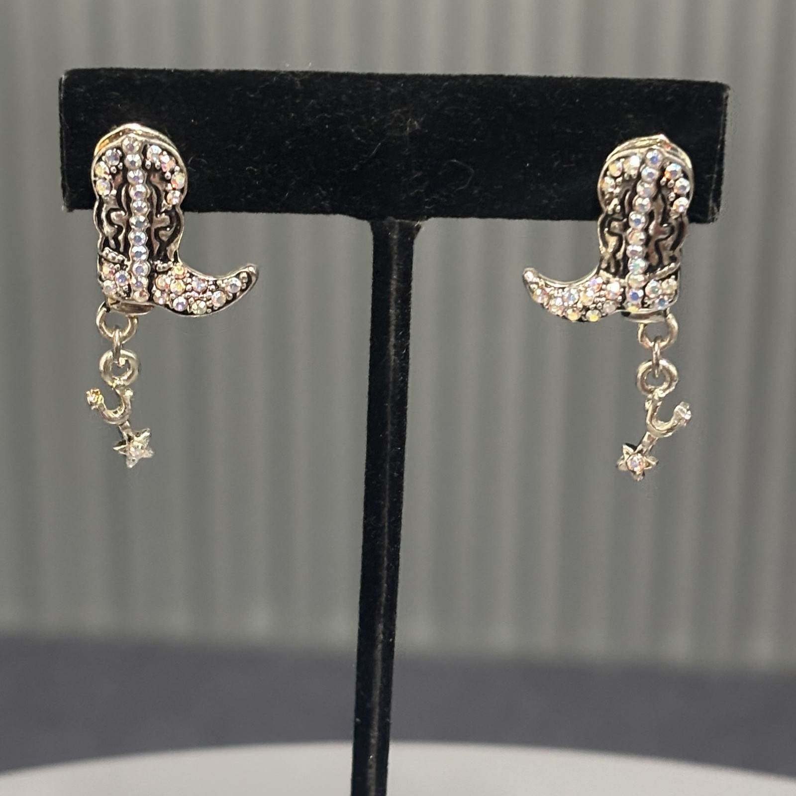 Western Earrings Cowboy Boot Crystal Rhinestone Dangle Spur Star Vintage Style