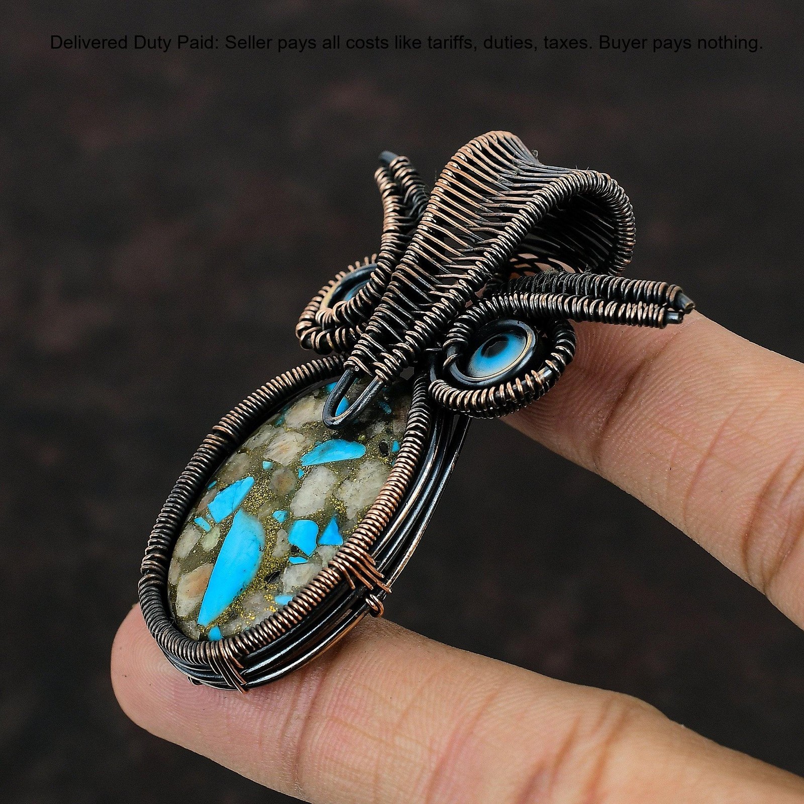 Copper Pink Opal Copper Turquoise Gemstone Blue Color Evil Eye Birthday Pendant
