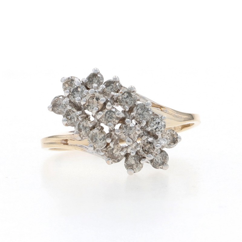 Yellow Gold Diamond Cluster Cocktail Bypass Ring 10k Rd 1.00ctw Floral Waterfall