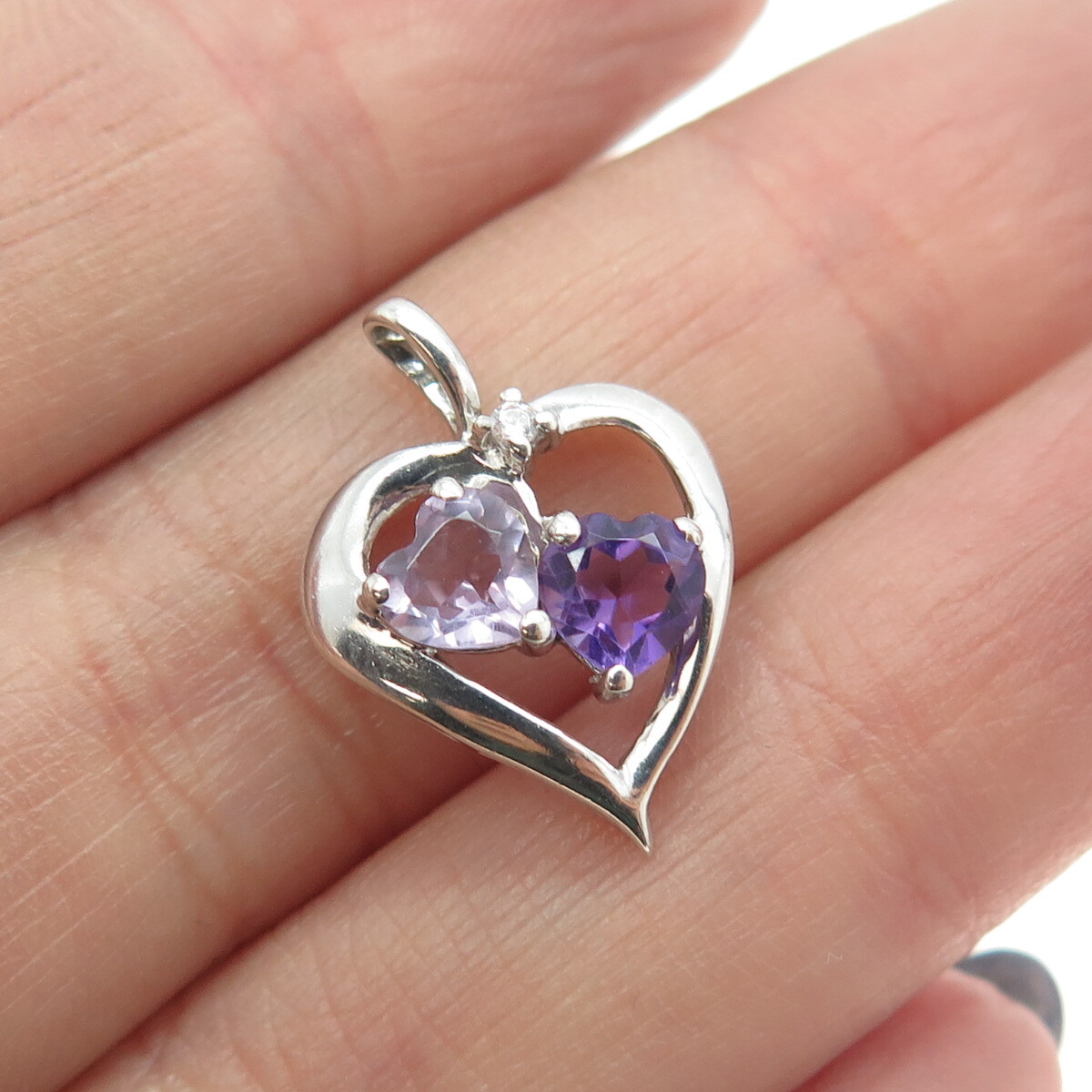 925 Sterling Silver Purple & Lavander-Color C Z Heart Pendant