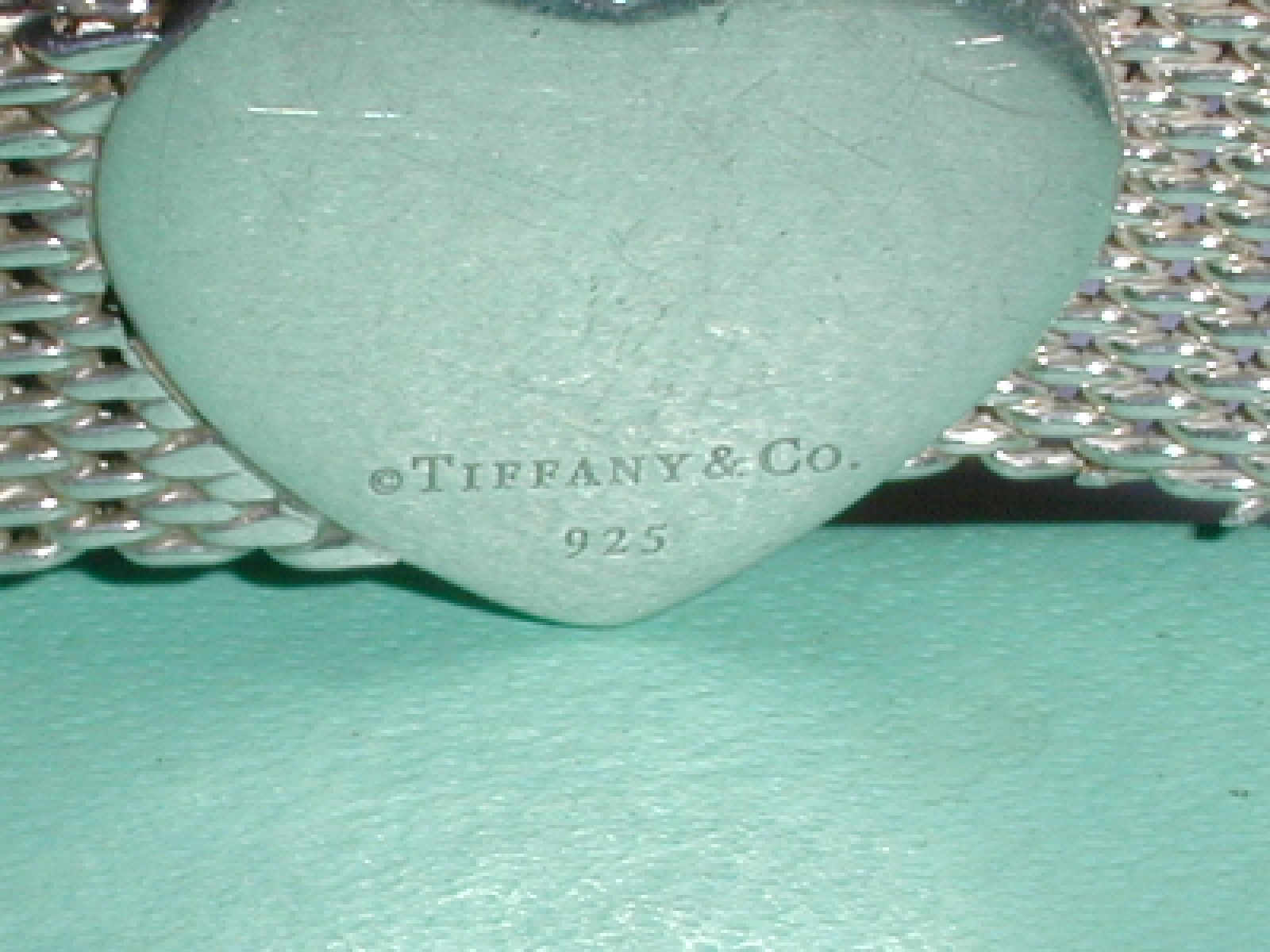 TIFFANY & CO STERLING SILVER SOMERSET MESH BUCKLE BRACELET W/ HEART- 7″ !