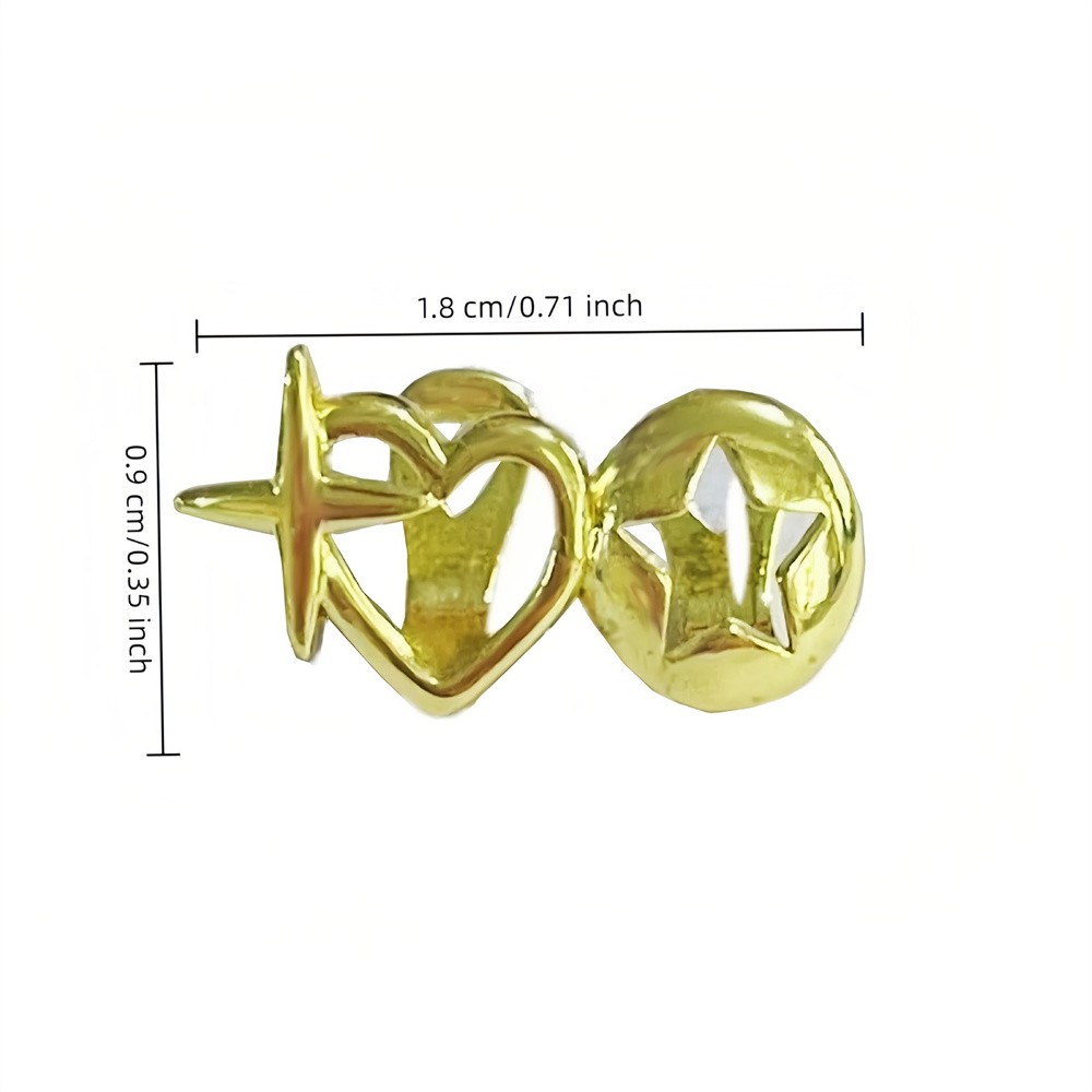 Vintage Double Hollow Heart Star Teeth Grillz Hip Hop Glossy Cross Tooth Caps