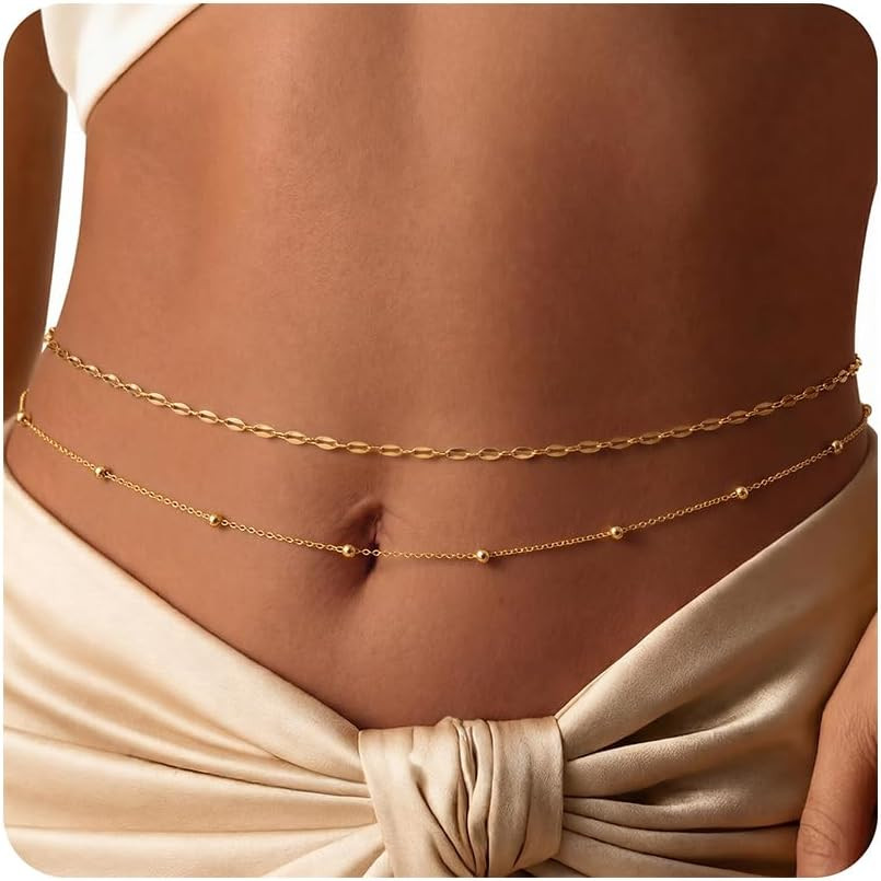 14K Gold Plated Waist Chain for Women Layered Belly Chains Fashion Beach Bikini