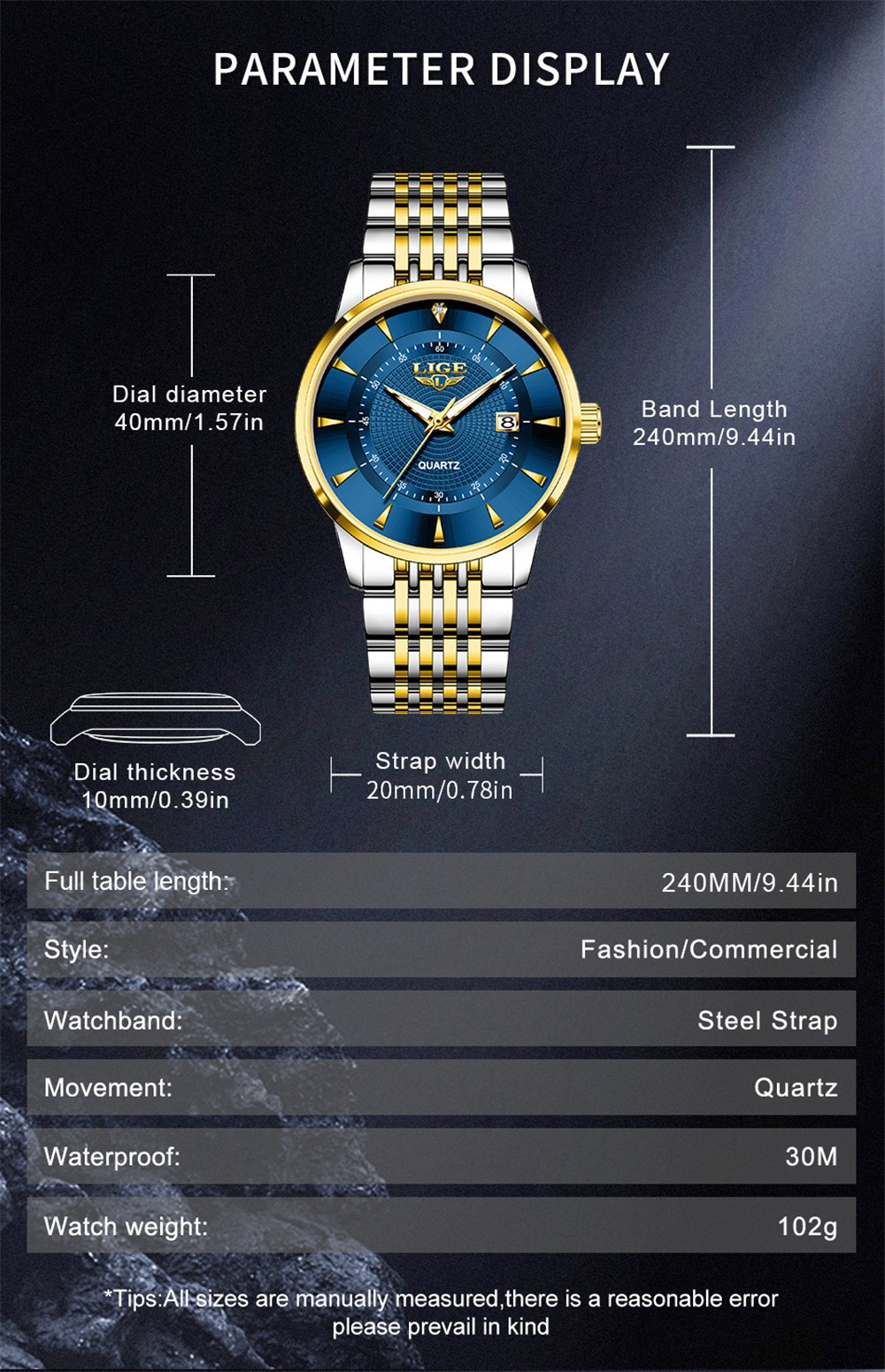 LIGE Men Watch Brand Steel Quartz Wristwatch Casual Business Male Date Watches
