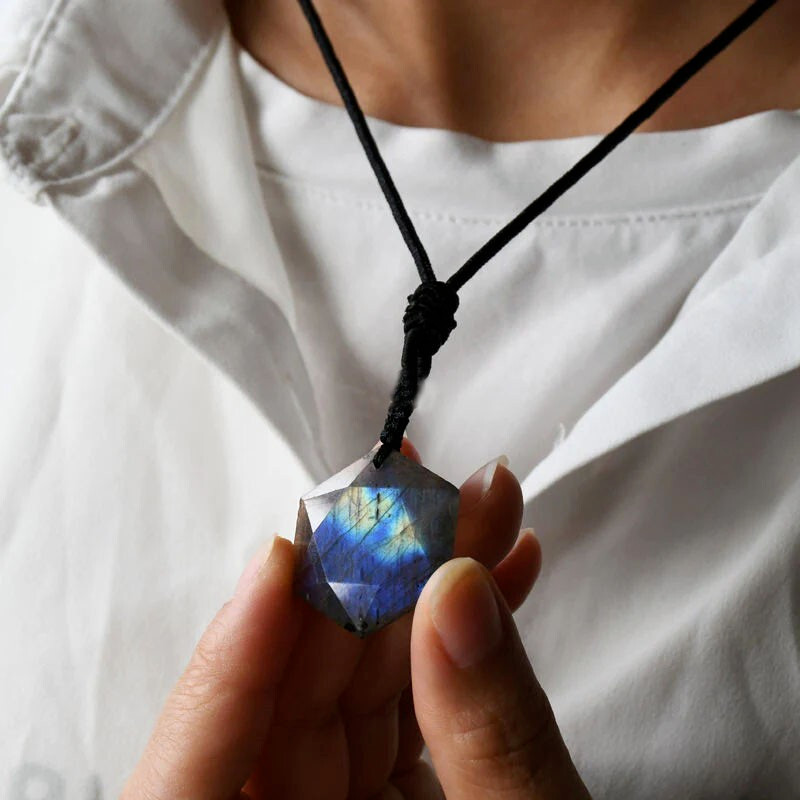 Natural Labradorite Hexagram Amulet Pendant Healing Energy Adjustable Necklace
