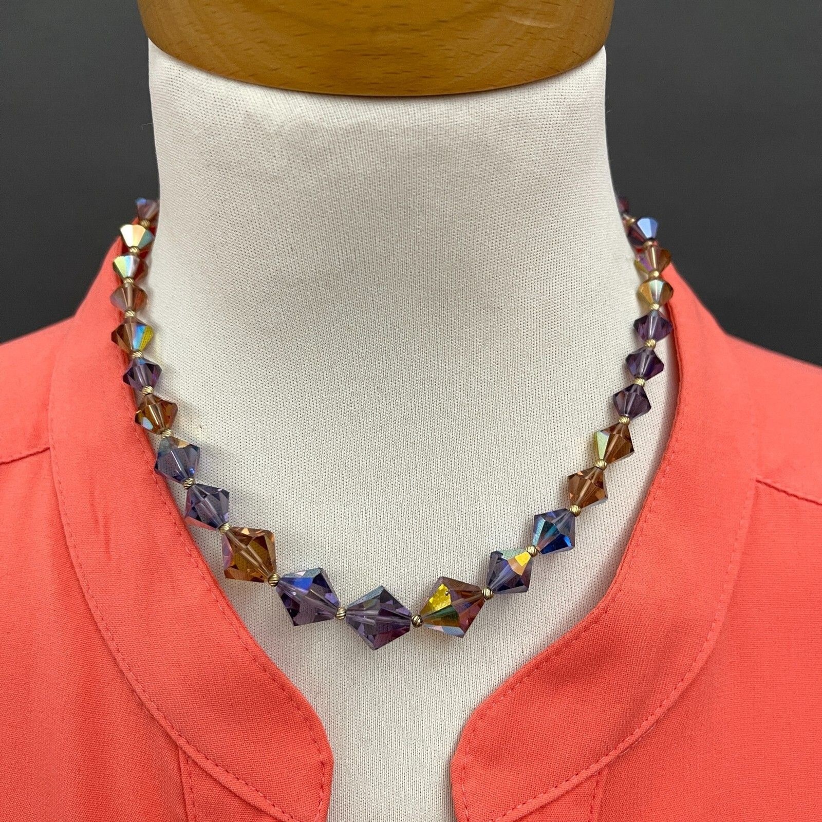 Purple Brown Gold-tone Glass Beads Beaded Women’s Fashion Necklace