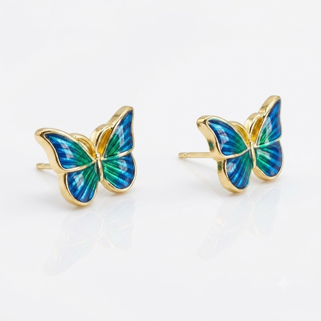 Elegant Oil Painted Green Butterfly Animal Jewelry Earrings Stud for Women Girl