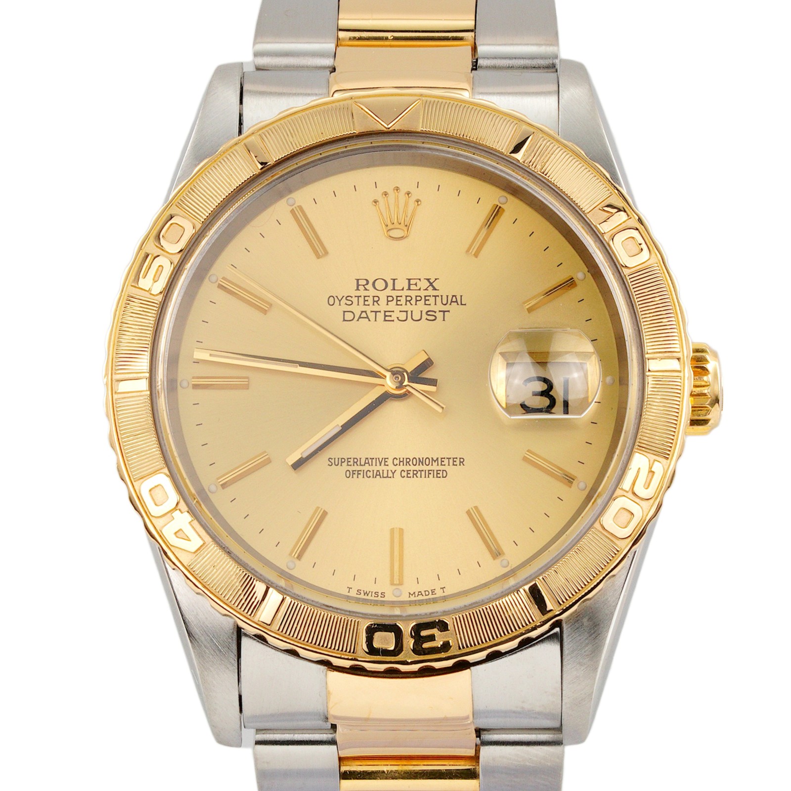 Rolex 2Tone 18K Gold/Stainless Datejust Turn-O-Graph Thunderbird Champagne 16263