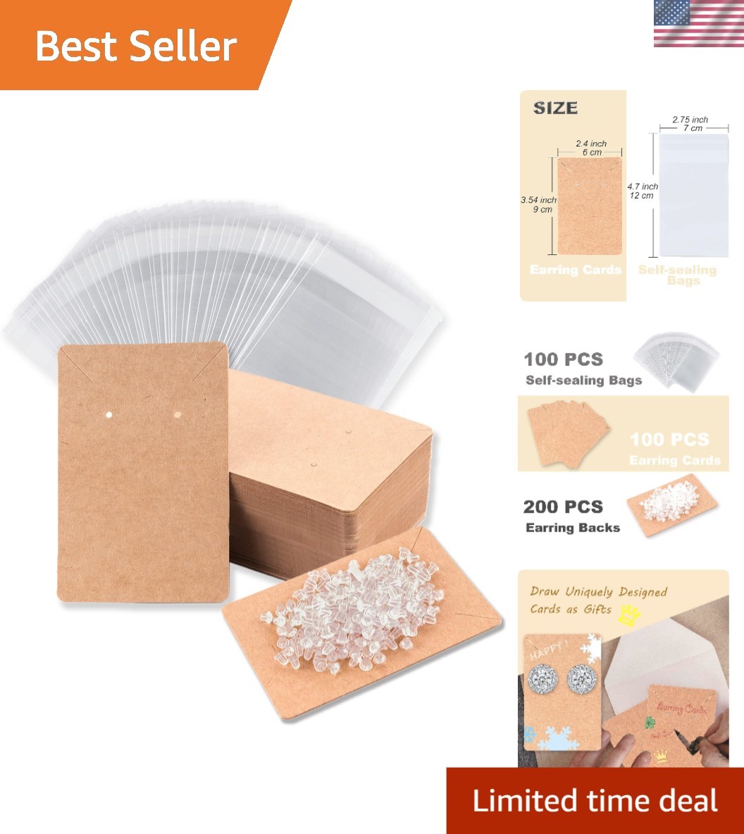 100 Earring Display Cards with 200 Backs & 100 Bags – Perfect for Every Occasion