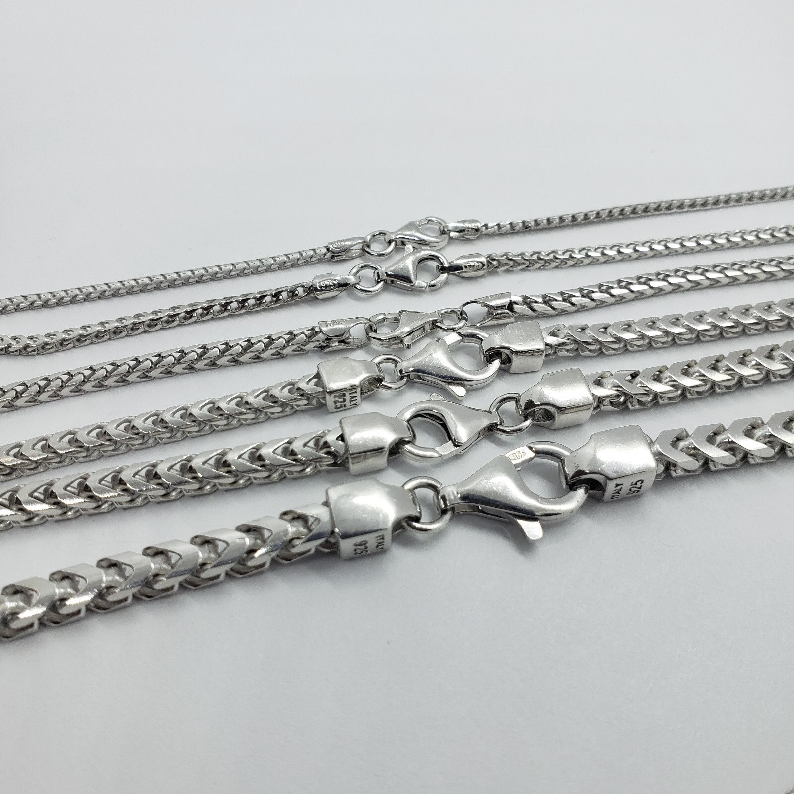 Sterling Silver Franco Chain Necklace Rhodium Finish Italy 1.5mm-4.5mm 16″-36″