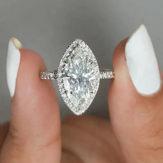 1.50CTW Marquise VVS1 Moissanite Wedding Engagement Ring 14k White Gold Plated
