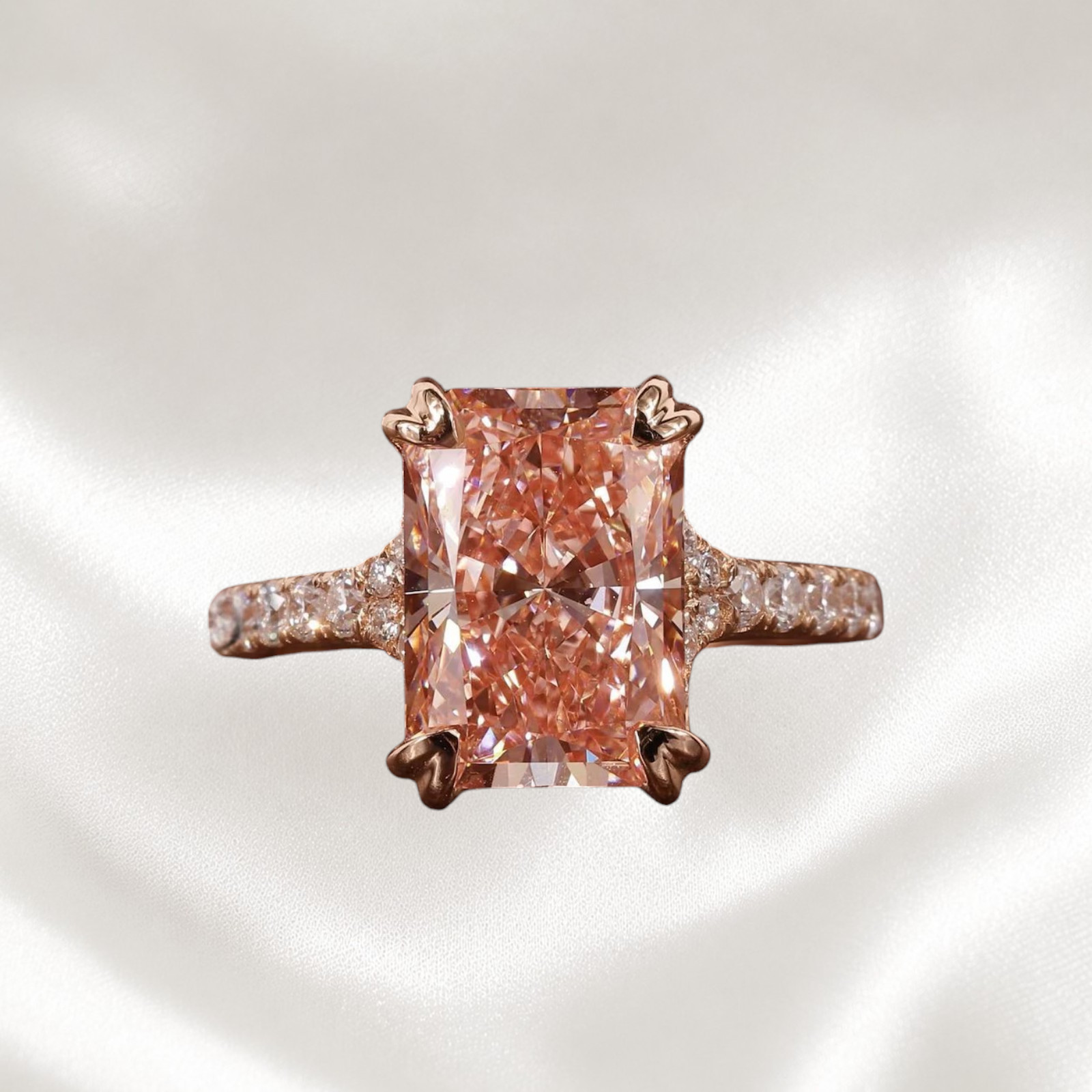 Radiant Cut 3.40 Ct IGI Lab Created Diamond Ring 14k Rose Gold Fancy Vivid Pink