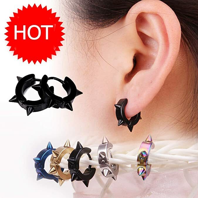 Men’s Women’s Punk Huggie Hoop Earrings Stainless Steel Spike Ear Studs Earrings